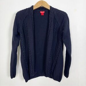 Women’s Navy Blue Cotton Cable Knit Open Cardigan‎ Size Large Shawl Collar